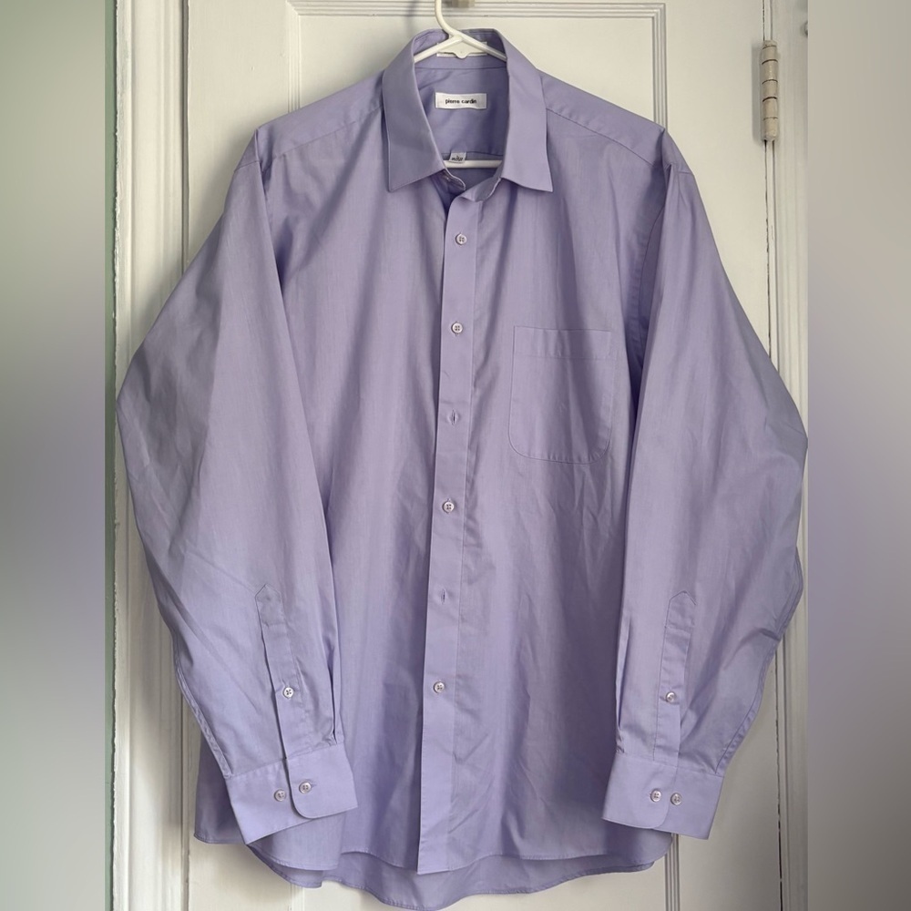 Pierre Cardin Lavender Button Down Long Sleeves Men's Dress Up Shirt, 16-161/2